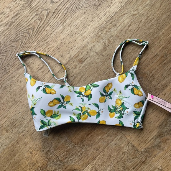 Victoria’s Secret Lemon Print Bikini Top XS NWT Wireless Adjustable Swim - Picture 1 of 3